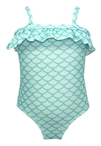 stylesilove Baby Toddler Girls Lovely Mermaid Patterned Ruffled-Tier One-Piece Swimsuit One Shoulder Swimwear (Mermaid, 1-2 Years)