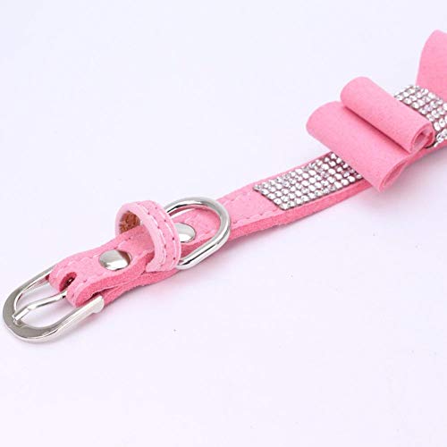 Fitfulvan Clearance!Exquisite Adjustable Bowknot Diamond Dog Puppy Pet Collars(Pink,XXS)