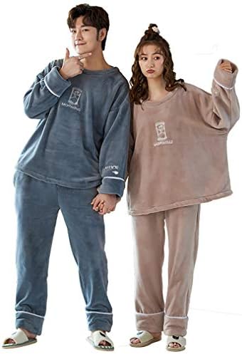 Bormran BJ4038 Fluffy Pajamas, Room Wear, Couple Look Matching Pair Set, Men’s, Women’s, 4-Piece Set, Pair, Embroidered, Long Pants, Fall and Winter, Top and Bottom Set, Loungewear