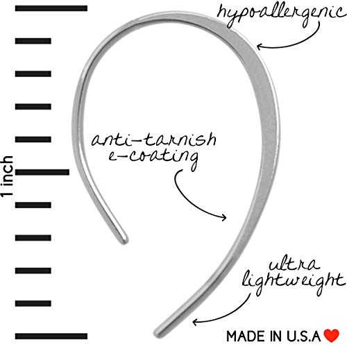 Humble Chic Upside Down Hoops - Hypoallergenic Lightweight Open Wire Needle Drop Dangle Threader Earrings, 925 White - 1", Sterling Silver-Electroplated - Thumbnail 5