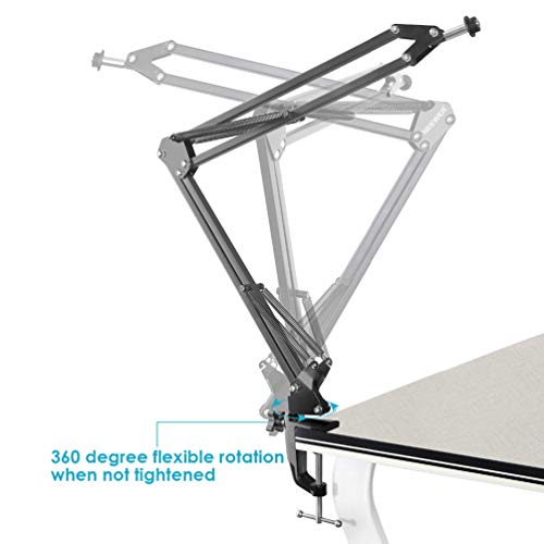 POTENCO Folding Microphone Suspension Boom Scissor Arm Stand Table Mount