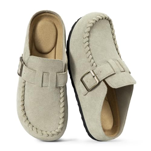Rihero Taupe Women's Suede Clogs Slip On Mules with Wide Moc Toe Size 7 at Amazon