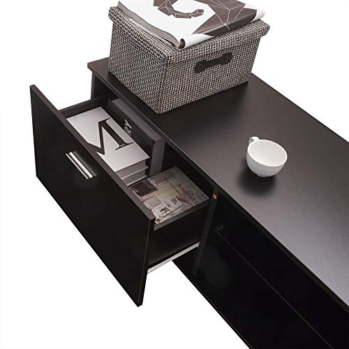 Simoner Modern LED TV Stand Console, High Gloss TV Unit Cabinet, Fashion Home Media Entertainment Center for LCD LED Flat Panel (Black A)