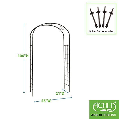 Achla Designs ARB-10 Monet Wrought Iron Arbor Metal Garden Arch, Graphite - Thumbnail 3