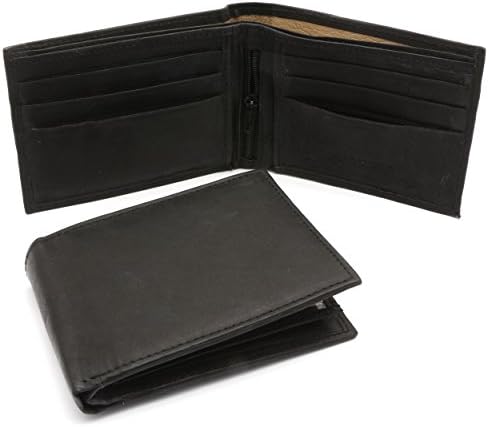 Bifold Black Genuine Leather Plain Compact Wallet with a Removable Flap