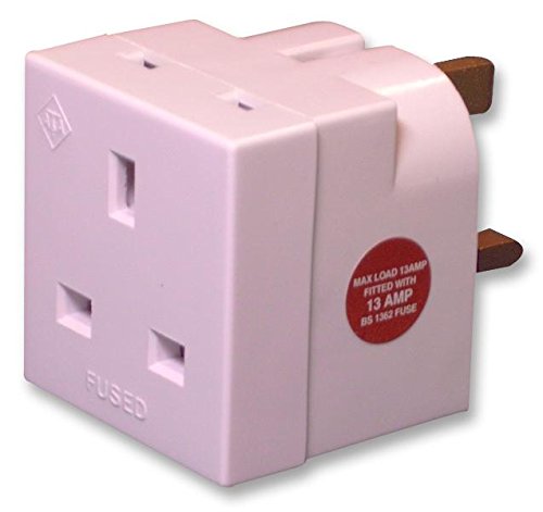 PRO ELEC 2 Way Mains Adaptor with 13A Fuse, White – UK Plug Socket Splitter — image 1