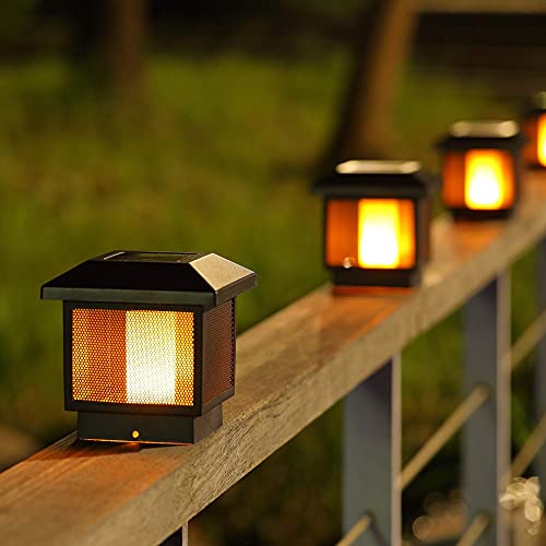 MAGGIFT 4 Pack Solar Flame Post Lights, Outdoor Brightness 72 SMD LEDs