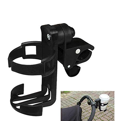 Transser Universal Fit Stroller Cup Holder - 360 Degree Rotation Anti-Slip Adjustable Clamp Drink Bottle Coffee Mug Stabilizer for Pram Pushchair Bike Bicycle Rollator Handlebars (Black) - Thumbnail 2