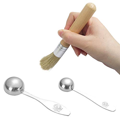 Set of 4 Coffee Grinder Cleaning Brush and Measuring Scoop, DaKuan Natural Wood & Bristles Coffee Brush, 2 Sizes Stainless Steel Coffee MeasuringÂ Spoon