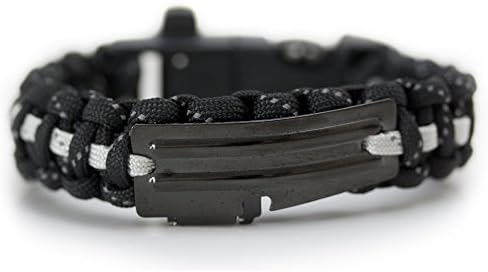 Paracord 550 Survival Bracelet Gear Straps - Parachute Cord - With Flint Fire Starter, Loud Whistle Buckle and P51 Can Opener. Black and Grey Color with Reflective Pattern