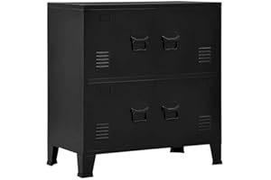 vidaXL Storage Chest, Metal Storage Cabinet with 1 Shelf 4 Doors, Industrial Style Sideboard with Air Vents, Name Tag Holders on Doors, Metal Handle, 29.5''x15.8''x31.5'', Black