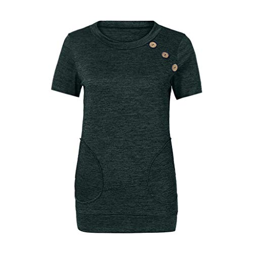HAALIFE◕‿Women's Raglan Short Sleeve Tunic Shirt with Pockets Casual Top Blouse Army Green