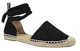 MVE Shoes Women's Lace Up Sandals - Faux Leather Cute Summer Sandals -Wrap Gladiator Flat Sandals, Black IMSU Size 8