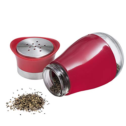 MITBAK Salt and Pepper Shakers (2Pc. Set) Elegant w/Clear Glass Bottom Compact Cooking