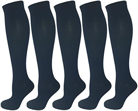 5 Pair Ladies Compression Socks, Moderate/Medium Compression 15-20 mmHg Best for Medical, Nurses, Running, Fitness, Travel & Flight Knee-High Stockings.
