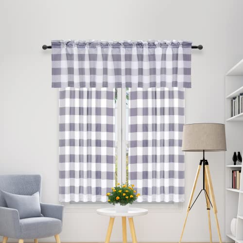 Simple Deluxe 3 Pcs Kitchen Curtains Buffalo Plaid Curtains for Windows Curtain…