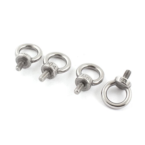 Uxcell Stainless Steel Wire Rope Eye Bolt with 6mm Thread, Silver Tone, 4 Piece
