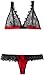 Rene Rofe Women's 2 Piece Lace Bra and Thong Set, Red, Small/Medium