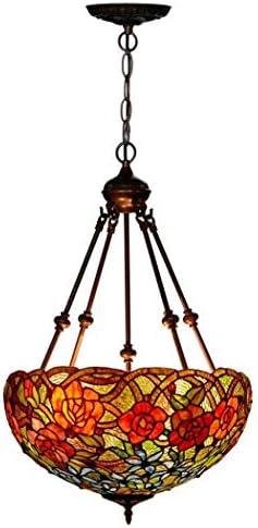 YWYU European Tiffany Style Rose Decoration Pendant Light Stained Glass Hanging Lamp Vintage Warm Light Anti-Chandelier for Bedroom Hotel Cafe Restaurant Ceiling Fixture DENG20190926