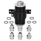 Billet Aluminum Inline Fuel Filter Petrol Filter Gas Filter with 30 micron Fitting Adapters Mounting Bracket AN6 AN8 AN10 Black
