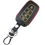 Coolbestda Leather Key Fob Remote Skin Cover Case Jacket Keyless Entry for SY5HMFNA04 Hyundai Elantra Equus Genesis Coupe Sonata Kia Forte Sportage Soul Sorento Smart 4 Buttons Key