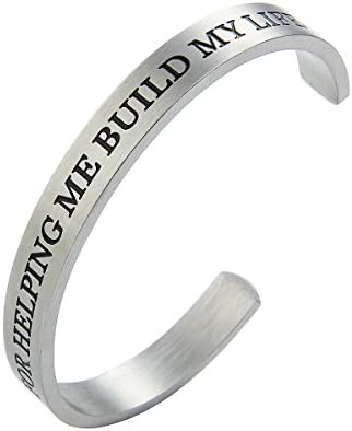 Jewelady 8MM Fathers Gifts Bracelet Stainless Steel Cuff Bangle Engraved Message for Dad (THANK YOU FOR HELPING ME BUILD MY LIFE)
