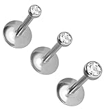 Pack of 3-18g or 16g Clear Jeweled Triple Forward Helix Piercing Jewelry Lip Labret Studs Earrings Set