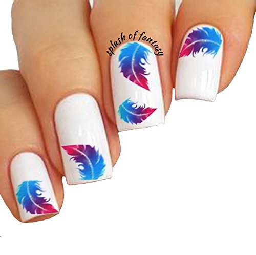 Water Tattoo Nail Art Stickers Feather Mania /III/, Pack of 10  Beautiful Feathers for Bright Manicure