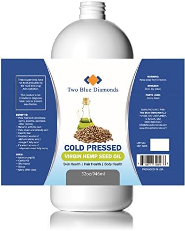 Non GMO Vegan 16oz/32oz 100% Virgin Cold Pressed Pure Hemp Seed Oil Organic Oil Pesticide Free Liquid Skin Acne Hair Shampoo Lotion Soap Arthritis Pain Relief Fatty Acid Carrier Oil (32oz)