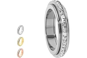 Anxiety Spinner Ring for Women and Men– Titanium Steel Fidget Band Ring with Cubic Zirconia, Comfort Fit Spinning Ring, Stres