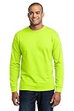 Port & Company Men's Long Sleeve 50/50 Cotton/Poly T Shirt L Safety Green