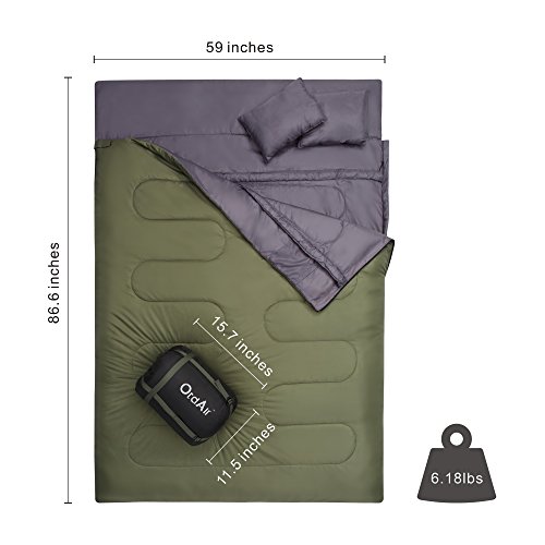 OtdAir Double Sleeping Bag with Pillows/2 Person Waterproof Lightweight Protable Sleeping Bag