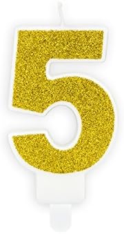 PartyDeco Birthday Candle Number 5 Gold Glitter Cake Decoration Cake Toppers Muffin Bakes Birthday Wedding Anniversary Candles for Adults Children