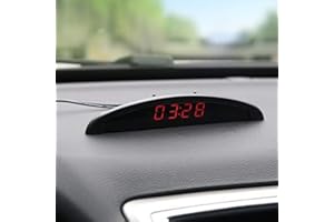 RILOER Car Auto Digital LED Electronic Time Clock + Thermometer + Voltmeter 3 in 1 12V with LCD Screen Display for Car Interior