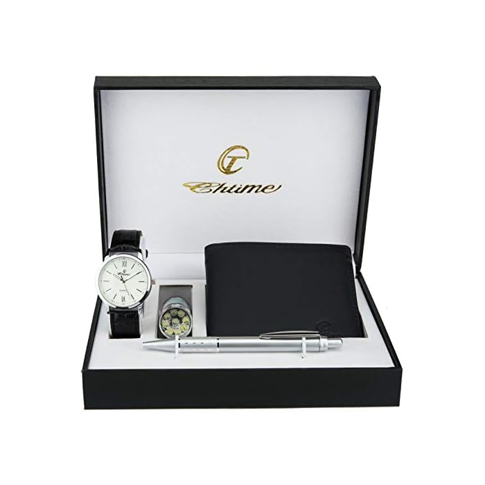 Caja de Regalo Reloj Hombre Blanco - Lámpara LED - Cuchillo suizo - Billetera - Bolígrafo