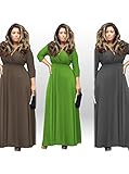 Tankoo Women's Wrap V Neck 3/4 Sleeeve Cocktail Plus Size Maxi Dress