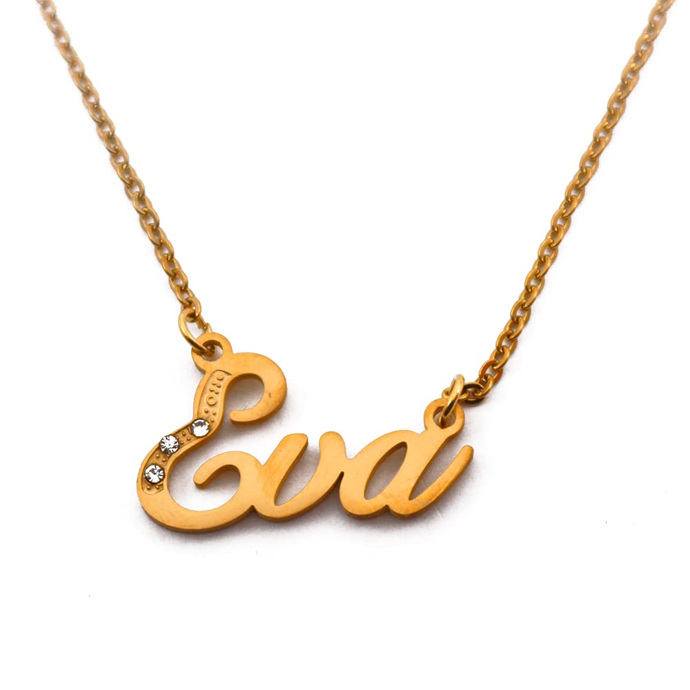 Kigu Name Necklace Eva - Gold Tone - Custom Name Necklace - Personalised Jewellery for Ladies- Customised Jewellery for Girls- Custom Pendant Eva