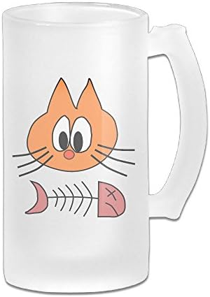 Cat Fish Bone Cat Eating Fish-cli Design Beer Glass Frosted Glass Beer Mugs 16 Oz Great For Coffee, Wine , Beer, Juice,Whiskey Or Any Cold Drinks