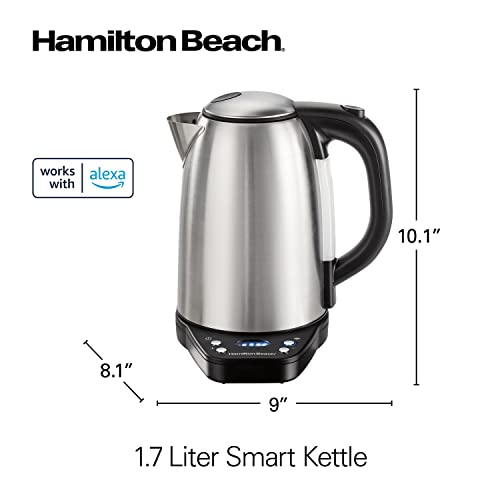 Hamilton Beach Smart Electric Tea Kettle & Water Boiler, Works with Alexa, 1.7 Liter, Fast Boiling 1500 Watts, Cordless, Keep Warm, Auto-Shutoff & Boil-Dry Protection, Stainless Steel (41036)