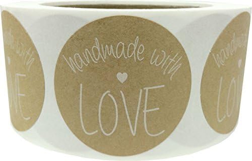 2" Round Handmade With Love Natural Kraft Stickers with White | 500 Total Adhesive Labels