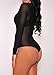 Tiksawon Women Sexy Long Sleeve Sheer Mesh Leotard Bodysuit Tops L Black