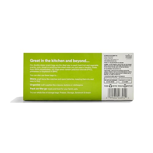 365 BY WHOLE FOODS MARKET, SNACK SIZE STORAGE BAGS, DOUBLE ZIPPER, 50 COUNT