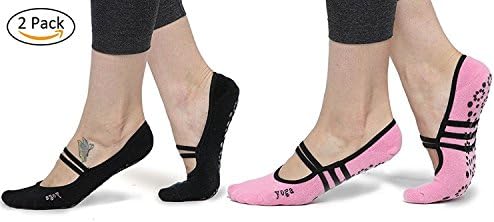 Grippy Non Slip Skid Women Yoga Socks – Best Fitness/Dance/Pilates/Ballet Socks by AD Taylor, Women Shoe Size (2 Pack Black/Pink)