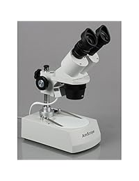 AmScope SE306R P20 Estereomicroscopio binocular frontal, visor WF20x, ampliación 80X, objetivos 2X y 40X, fuente de luz halógena superior e inferior, placa de platina reversible blanca negra, con soporte, 120V