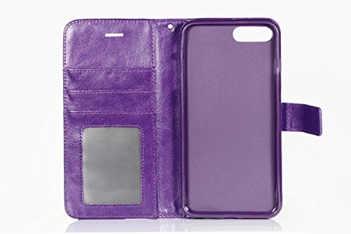 iPhone 8 Plus Case, iPhone 7 Plus Case, HLCT PU Leather Wallet Case, With Soft TPU Protective Bumper, Built-In Stand Kickstand, Cash And Card Pockets (Purple)