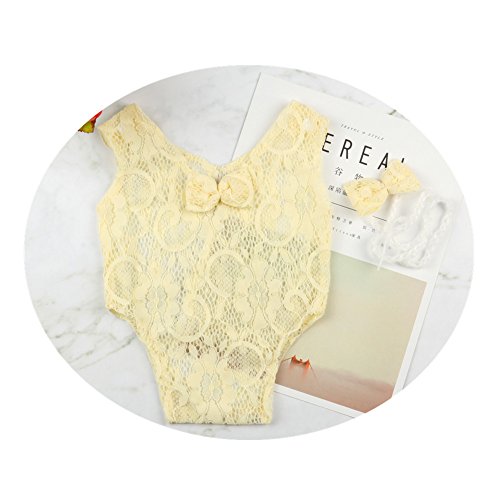 Newborn Infant Baby Photography Props Girls Lace Bow Vest Bodysuits Romper Photo Shoot Princess Clothes (Beige)