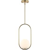 BYOLIIMA Modern Gold Globe Pendant Light Mid Century Chandelier 1-Light Brushed Brass Ceiling Hanging Lighting Fixture with W