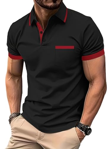 zitysport Men's Polo Shirt Sleeve with Chest Pocket Golf Polo Breathable Quick Dry Poloshirt Sport Man Slim Fit Tshirt Summer Shirt Man