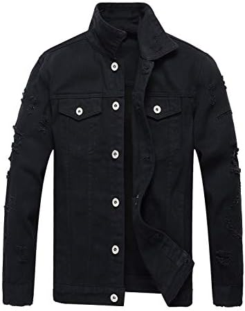 OSEING Men's Distressed Denim Jacket Ripped Jean Coat Jacket