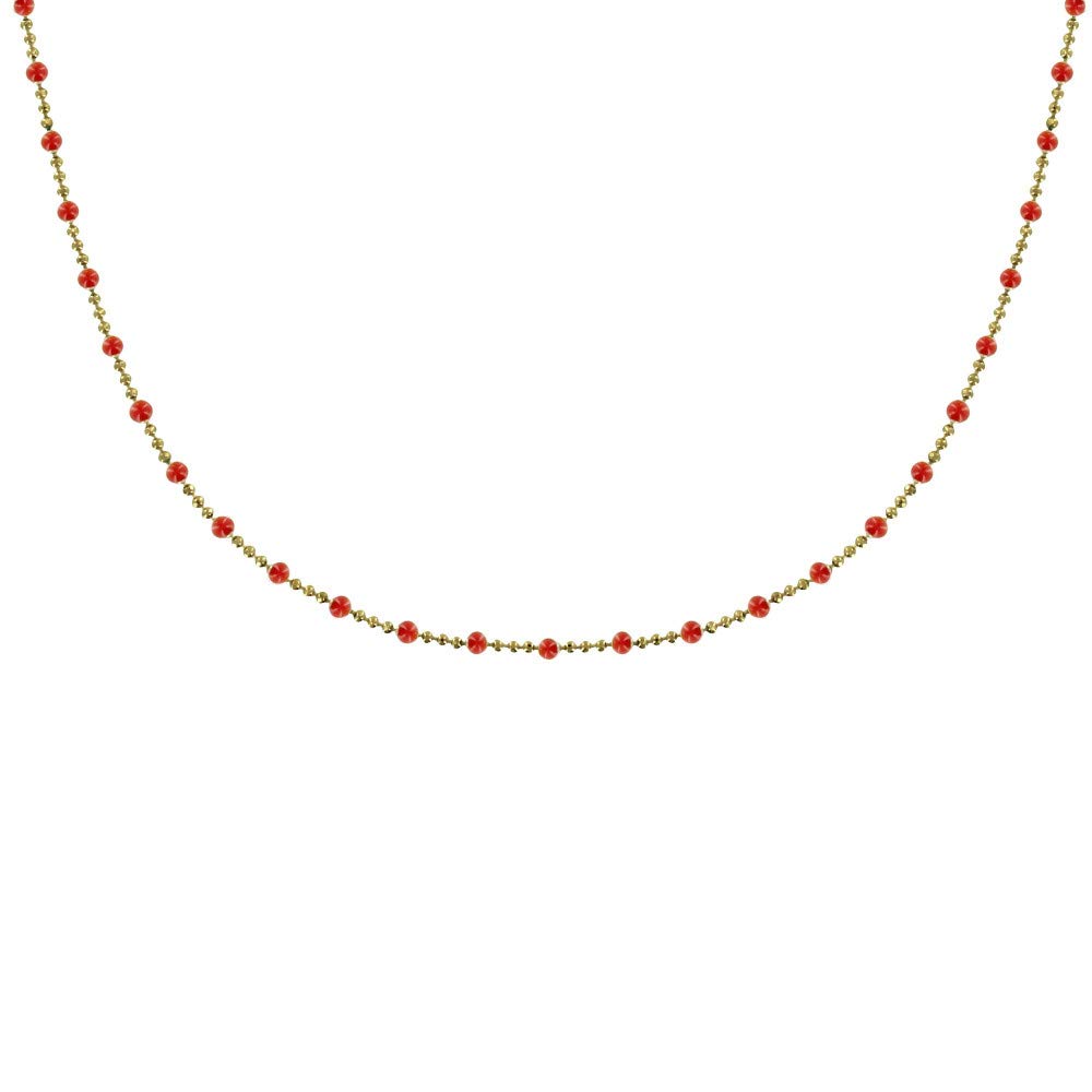 LES POULETTES BIJOUX - Gold Plated Necklace Ball and Enamel Beads Chain - Red